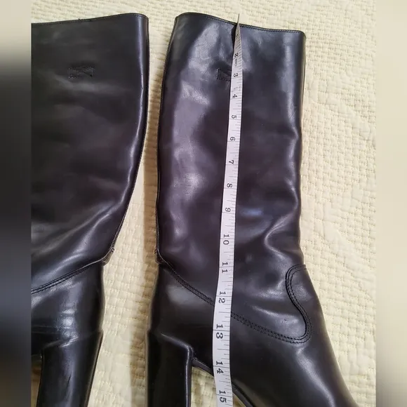 Robeto Del Carlo Riding Black Leather Knee-High Heeled Boots Size 37