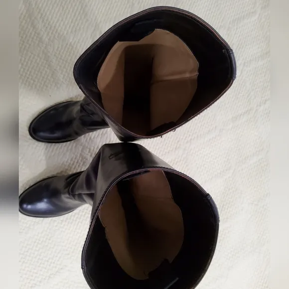Robeto Del Carlo Riding Black Leather Knee-High Heeled Boots Size 37
