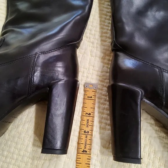 Robeto Del Carlo Riding Black Leather Knee-High Heeled Boots Size 37