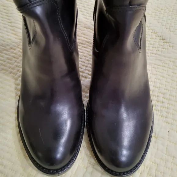 Robeto Del Carlo Riding Black Leather Knee-High Heeled Boots Size 37
