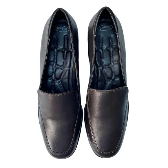 Rockport Brown Leather Slip On Heeled Loafers Womens 9 Preppy Classic Comfy NWOB