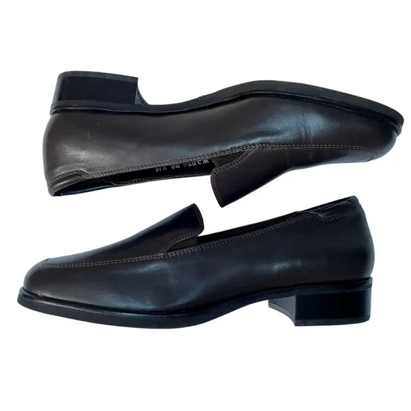 Rockport Brown Leather Slip On Heeled Loafers Womens 9 Preppy Classic Comfy NWOB