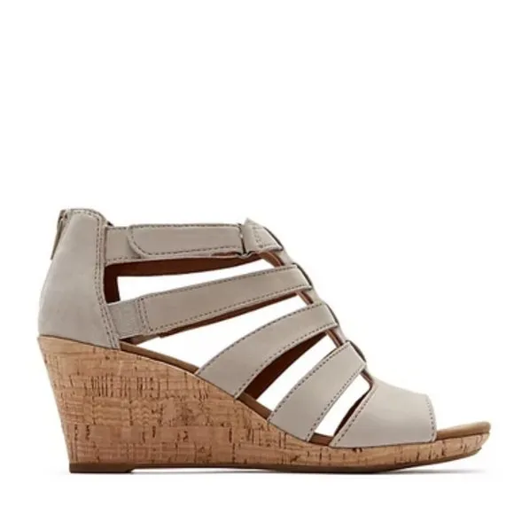 ROCKPORT Leather Gladiator Wedge Sandals 7 Wide