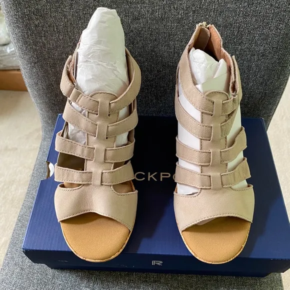 ROCKPORT Leather Gladiator Wedge Sandals 7 Wide