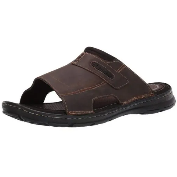 ROCKPORT Men's Brown Leather Slide Sandals - 14 Wide