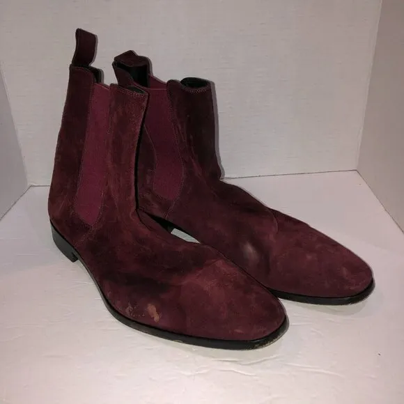 Ron Tomson EU 45 US 12.5 Burgundy Suede Leather Pull On Chelsea Boots MSRP $300