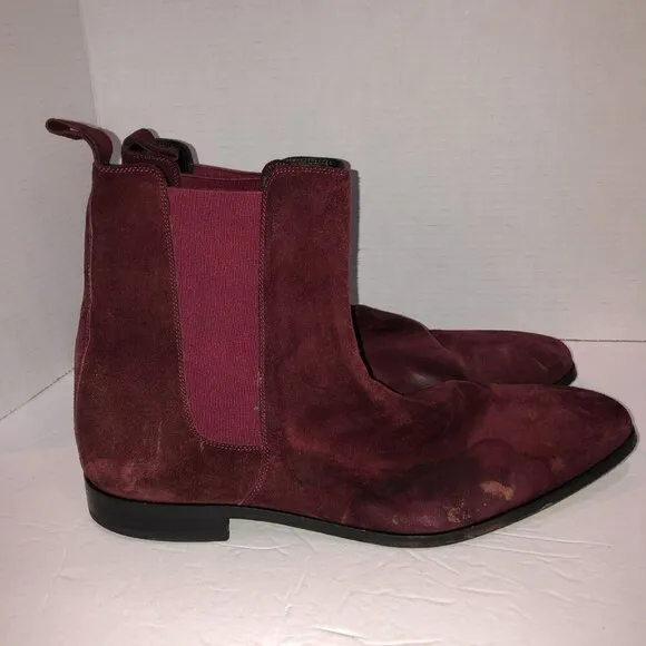 Ron Tomson EU 45 US 12.5 Burgundy Suede Leather Pull On Chelsea Boots MSRP $300