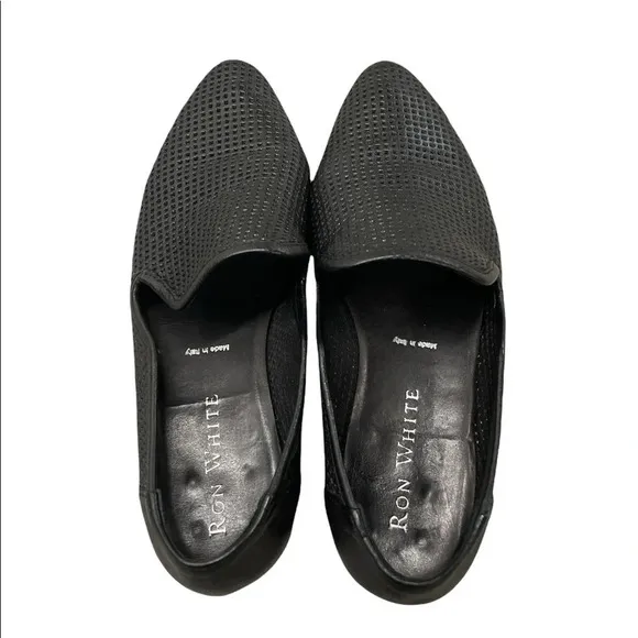 RON WHITE Leather Loafers Perforated Almond Toe Made In Italy EU 37