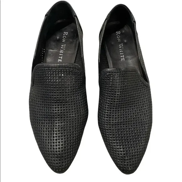 RON WHITE Leather Loafers Perforated Almond Toe Made In Italy EU 37