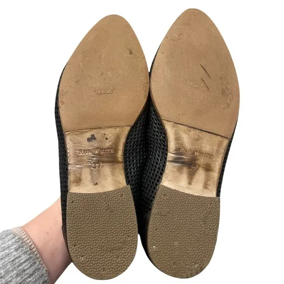 RON WHITE Leather Loafers Perforated Almond Toe Made In Italy EU 37