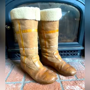 ROOTS CANADA vintage RARE! Tall Pull On Sheepskin Shearling boots SZ 11