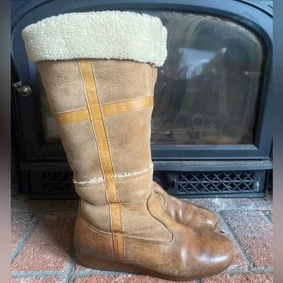 ROOTS CANADA vintage RARE! Tall Pull On Sheepskin Shearling boots SZ 11