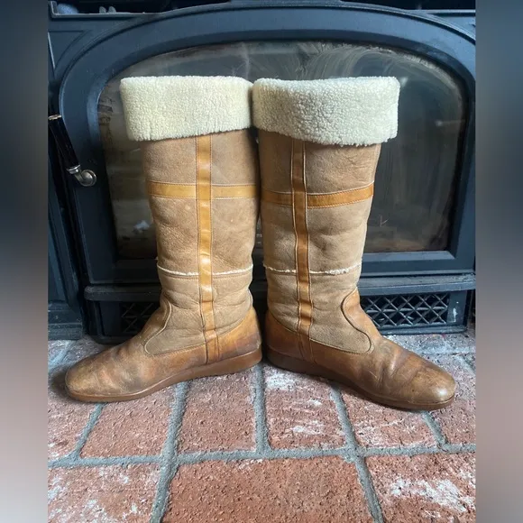ROOTS CANADA vintage RARE! Tall Pull On Sheepskin Shearling boots SZ 11