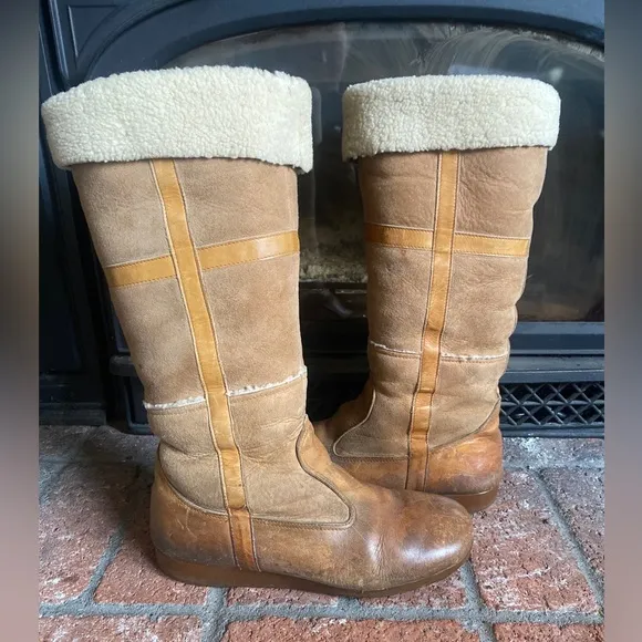 ROOTS CANADA vintage RARE! Tall Pull On Sheepskin Shearling boots SZ 11