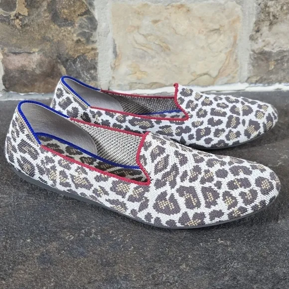 Rothys 10 Mocha Spot Leopard Print Loafers Slip On Shoes