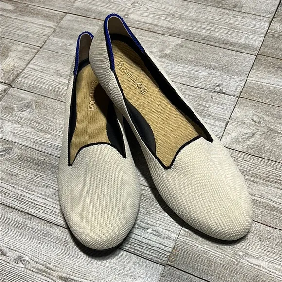 Rothy's Beige and Black Slip-On Flats
