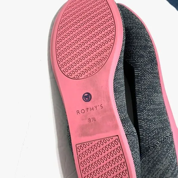Rothy's Birdseye Flats Gray Pink Sole Round Toe Slip On Fabric Work Shoes sz 8.5