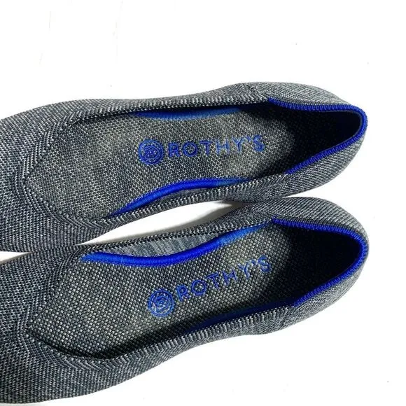 Rothy's Birdseye Flats Gray Pink Sole Round Toe Slip On Fabric Work Shoes sz 8.5