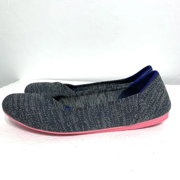 Rothy's Birdseye Flats Gray Pink Sole Round Toe Slip On Fabric Work Shoes sz 8.5