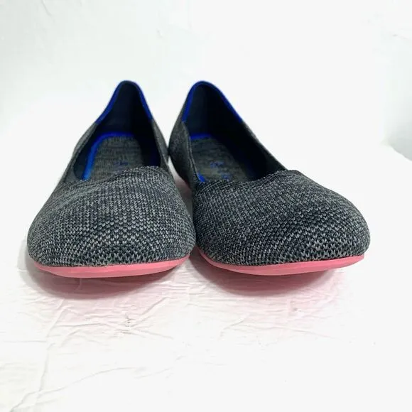 Rothy's Birdseye Flats Gray Pink Sole Round Toe Slip On Fabric Work Shoes sz 8.5