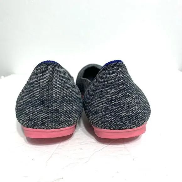 Rothy's Birdseye Flats Gray Pink Sole Round Toe Slip On Fabric Work Shoes sz 8.5