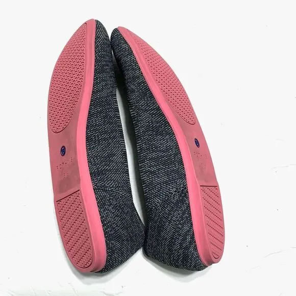 Rothy's Birdseye Flats Gray Pink Sole Round Toe Slip On Fabric Work Shoes sz 8.5