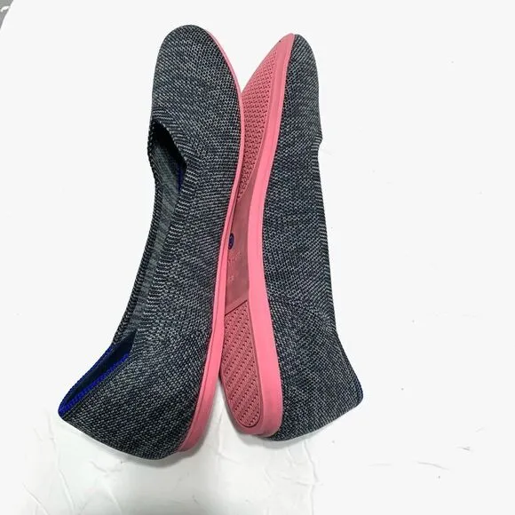 Rothy's Birdseye Flats Gray Pink Sole Round Toe Slip On Fabric Work Shoes sz 8.5
