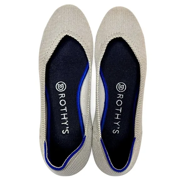 Rothy's Birdseye Round Flats Women's Grey Slip On Washable Everyday Casual W8