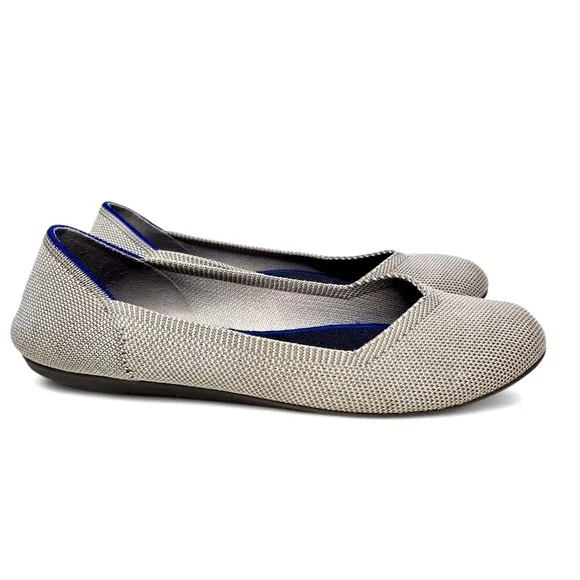 Rothy's Birdseye Round Flats Women's Grey Slip On Washable Everyday Casual W8