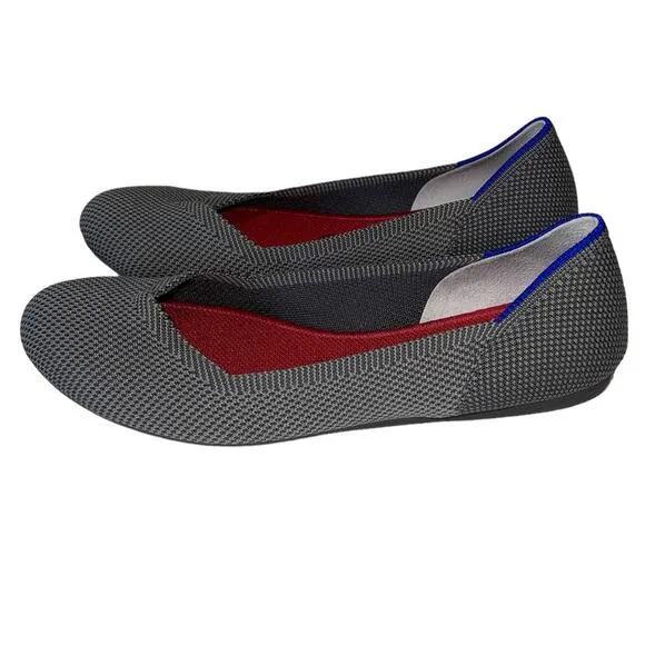 Rothys Birdseye Round Toe Charcoal Gray Pebble Flats Size 8W