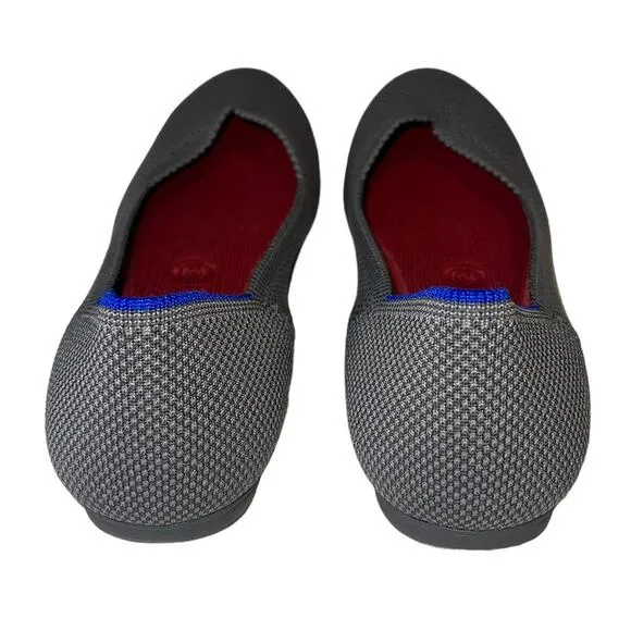 Rothys Birdseye Round Toe Charcoal Gray Pebble Flats Size 8W