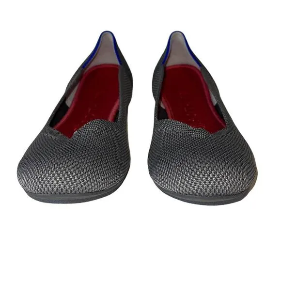 Rothys Birdseye Round Toe Charcoal Gray Pebble Flats Size 8W