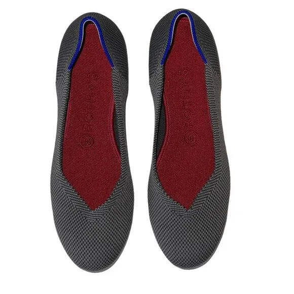 Rothys Birdseye Round Toe Charcoal Gray Pebble Flats Size 8W