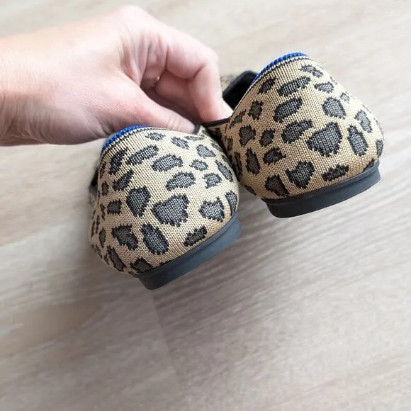 Rothy's Black/Tan Spotted Leopard Animal Print Flat Round Toe Loafers, sz 8