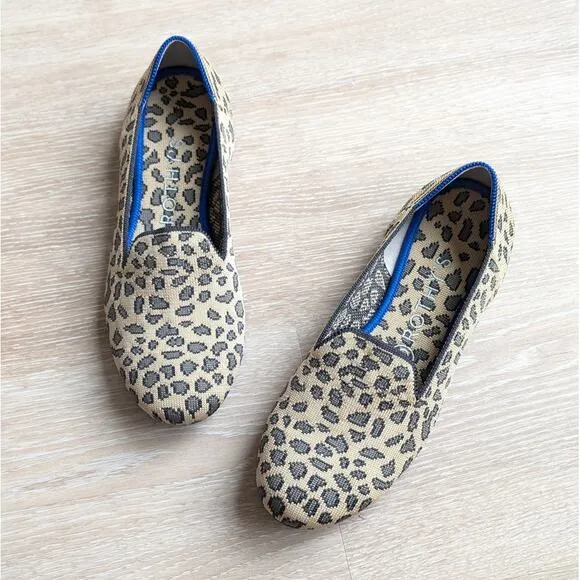 Rothy's Black/Tan Spotted Leopard Animal Print Flat Round Toe Loafers, sz 8
