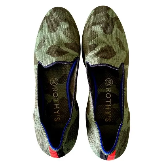 ROTHY'S Camo Olive Green Machine Washable Loafer Flat Size 9 NWOT