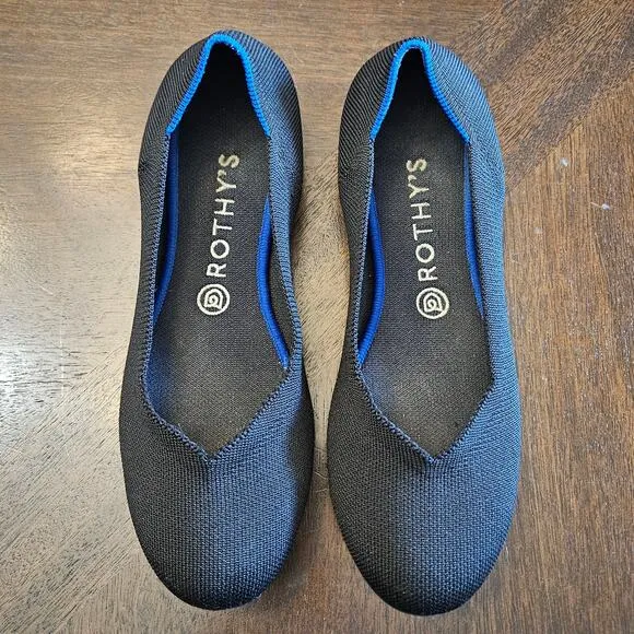 Rothys Flats Womens Size 9 Black Round Toe Slip On Shoe Washable Comfort Stretch