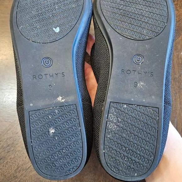 Rothys Flats Womens Size 9 Black Round Toe Slip On Shoe Washable Comfort Stretch