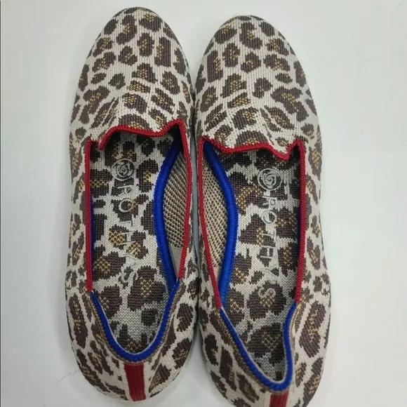 Rothys Mocha Spot Animal Leopard Print Round Toe Flat Shoe Loafers Size …