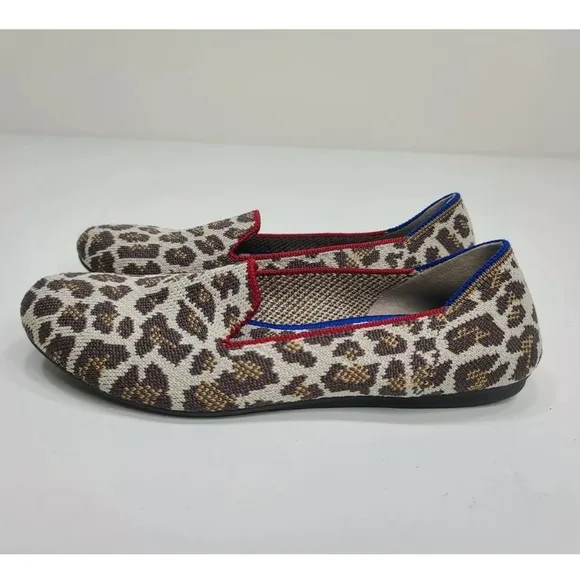 Rothys Mocha Spot Animal Leopard Print Round Toe Flat Shoe Loafers Size …