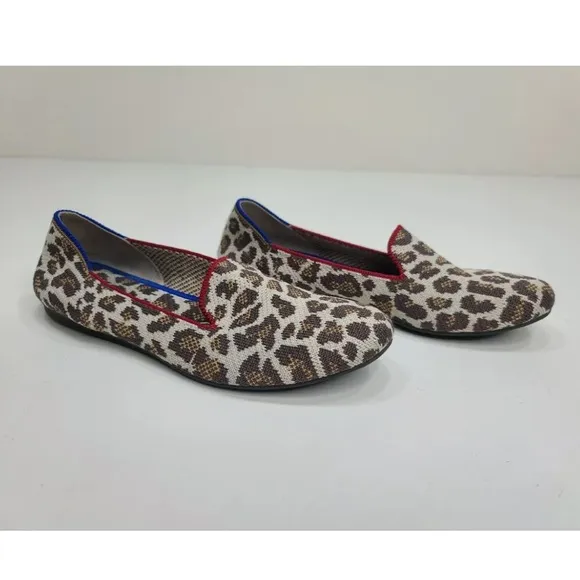 Rothys Mocha Spot Animal Leopard Print Round Toe Flat Shoe Loafers Size …