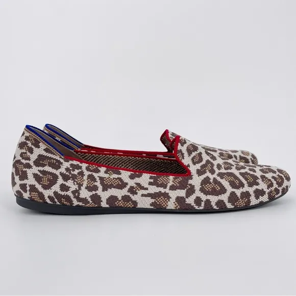 Rothy’s Mocha Spot Mule Loafer Red Stripe Flat Ballet Knit Shoes Women's Animal