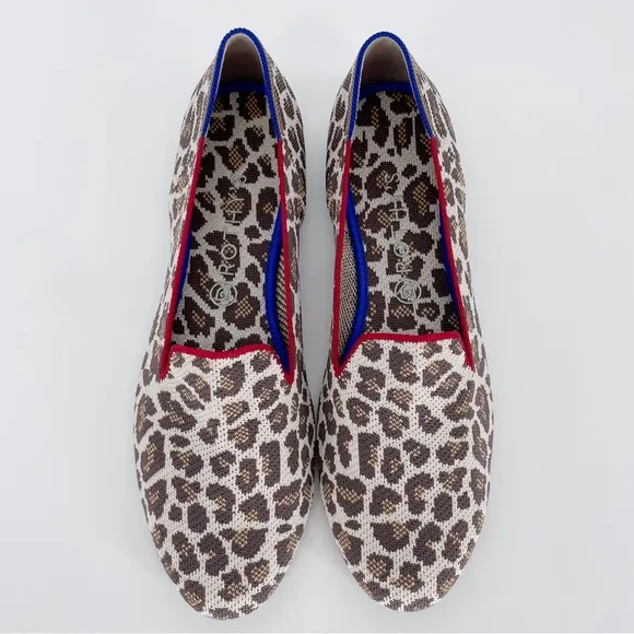 Rothy’s Mocha Spot Mule Loafer Red Stripe Flat Ballet Knit Shoes Women's Animal