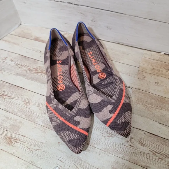 Rothy's NWOB the point in Taupe Camo orange stripe