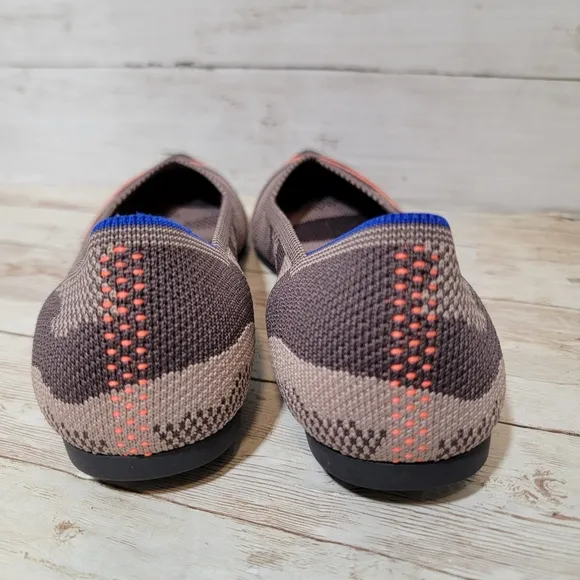 Rothy's NWOB the point in Taupe Camo orange stripe