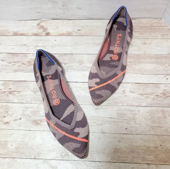 Rothy's NWOB the point in Taupe Camo orange stripe