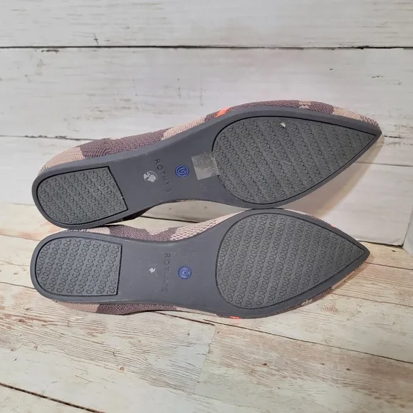 Rothy's NWOB the point in Taupe Camo orange stripe