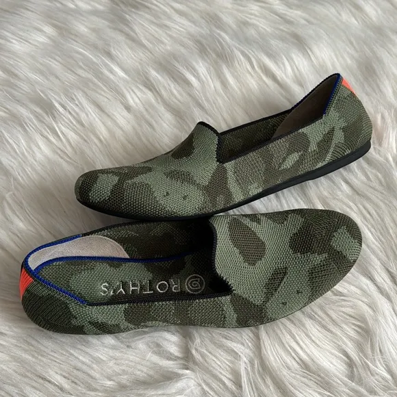 Rothy's Olive Green Camo Round Toe Loafers Size 8
