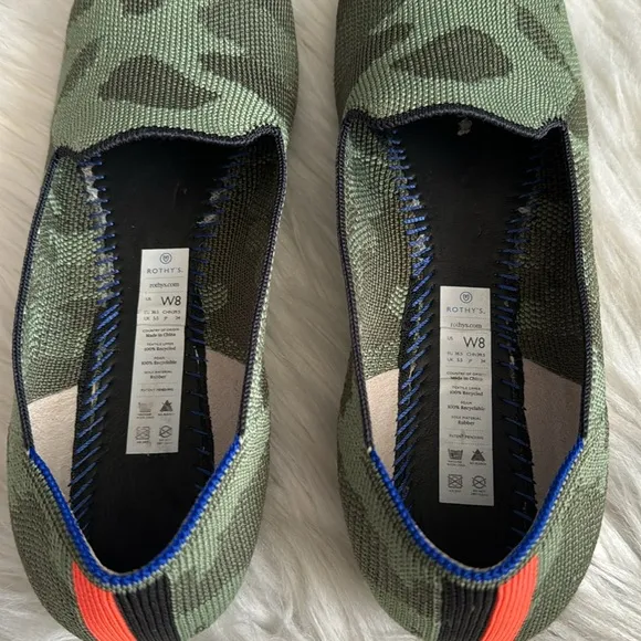 Rothy's Olive Green Camo Round Toe Loafers Size 8