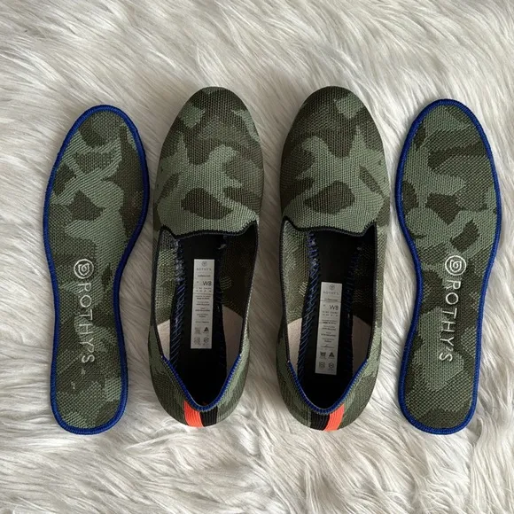 Rothy's Olive Green Camo Round Toe Loafers Size 8